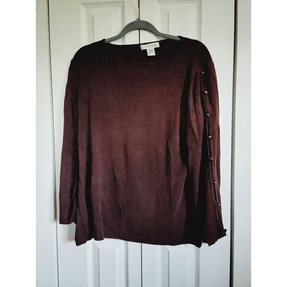 Diane Von‎ Furstenberg Silk Assets L  Sweater Button Bell Sleeve Choc. Brown - Picture 1 of 5